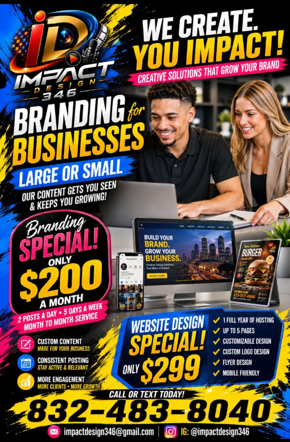 Impact Design 346 branding special — $200/month social content plan and $299 website design special